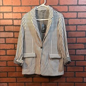 Adrianna Papell Black and White Grid Blazer